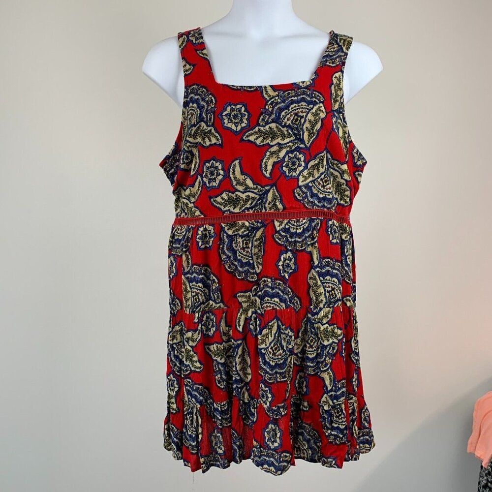 Maurices Dress sz 0X Plus Red Floral Skater Lined Crinkle Fabric New NWT